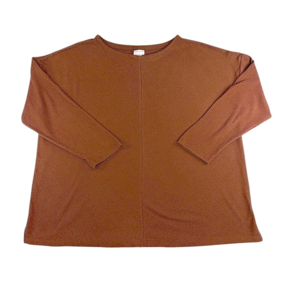 Ava & Viv Boho Rust Brown Ribbed Long Sleeve Crew Neck Top Size 3X